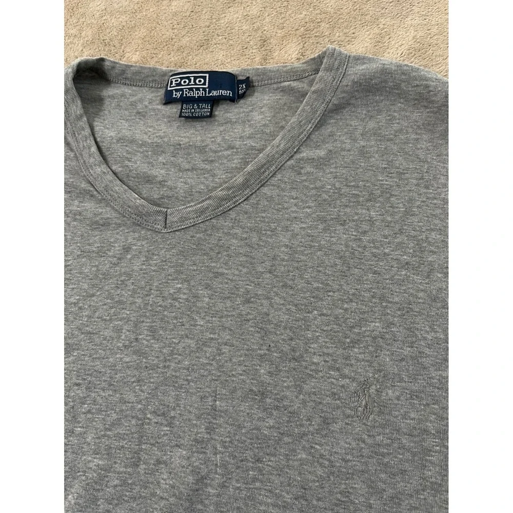 Polo Ralph Lauren Mens V-Neck T-Shirt 2X Big & Tall Gray Cotton Pony Logo